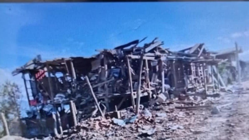 A home destroyed by airstrike in Lumte