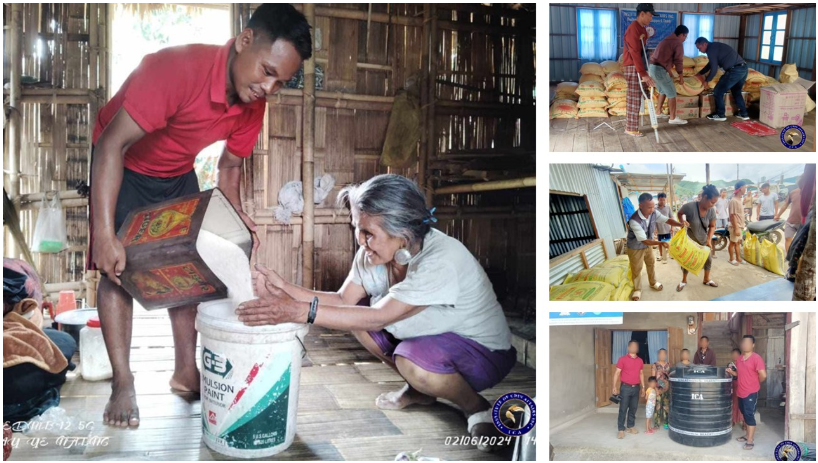 Distributing food supplies, household items, and water tanks in refugee camps (June 2024 - Left, November 2024 - Right)